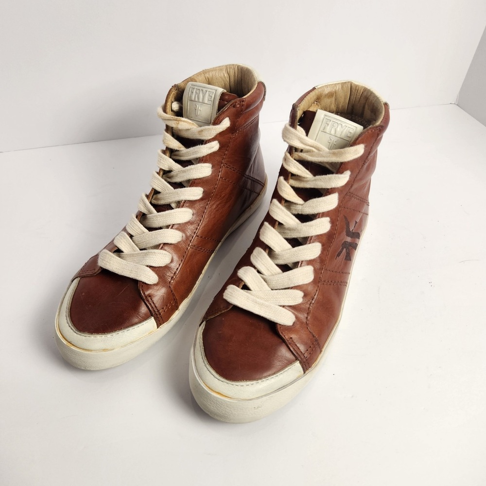 Frye Kira Brown Leather High Top Lace-up Casual Sneakers Size 6M